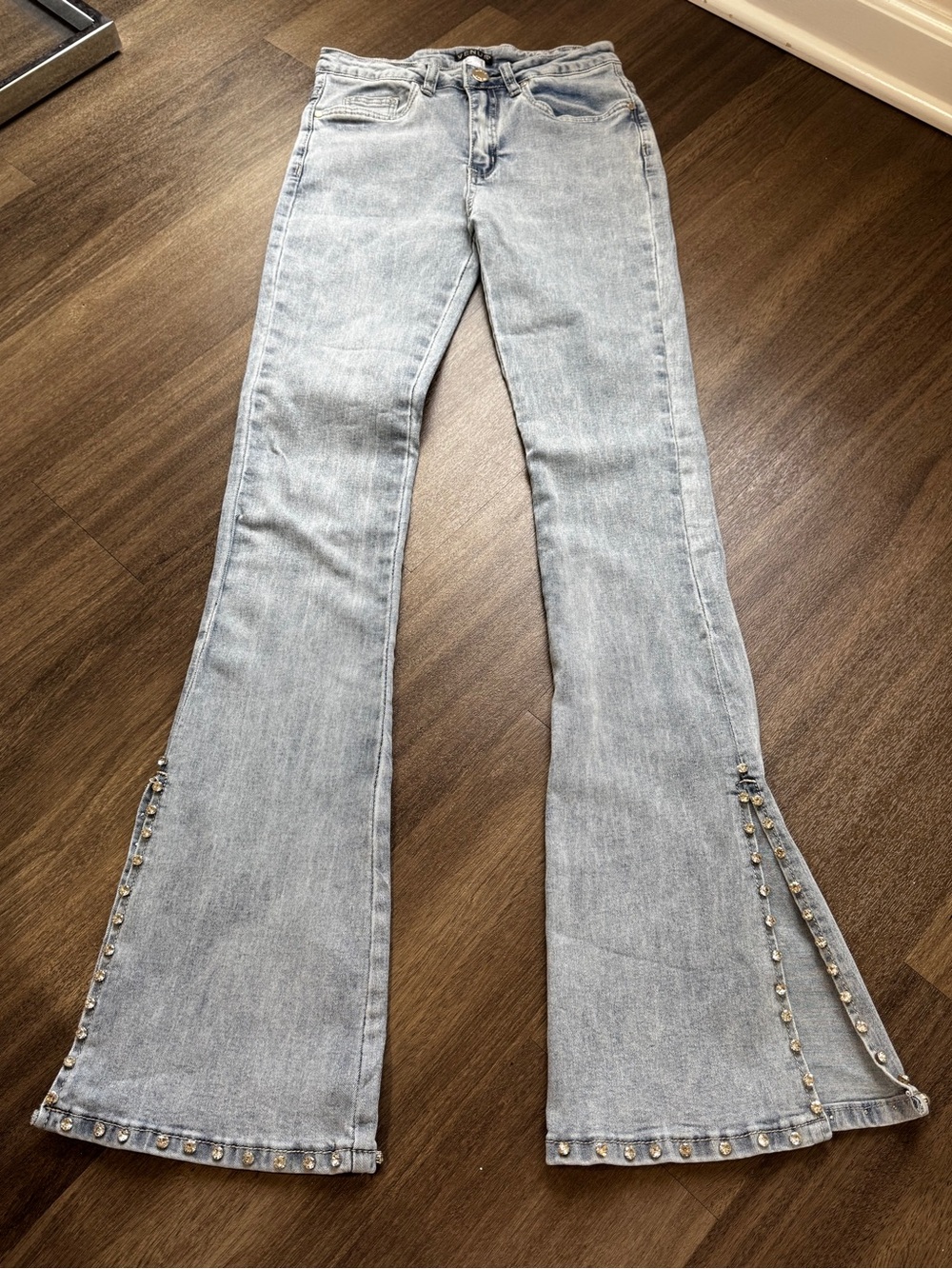 VENUS Light Wash Flare Jeans with Studded Hem